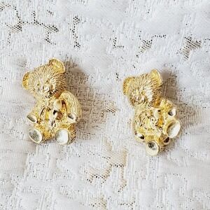 Gold Teddy‎ Bear Clip On Earrings Gold-Tone Whimsical Luxury